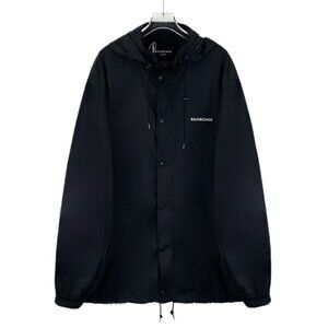 Balenciaga Black logo print hooded drawstring